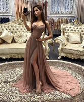 Cheap Spaghetti Straps Rose Gold Long Evening Prom Dresses, Evening Party Prom Dress